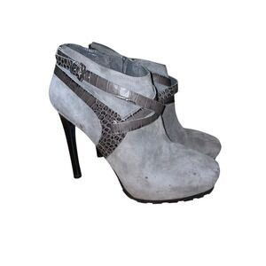 Guess Gray Suede Crocodile Embossed Strappy Stiletto Heel Ankle Boots‎ 8.5M